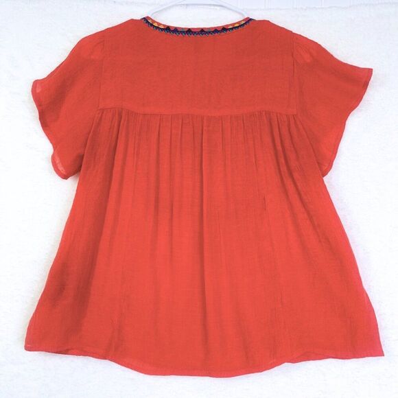 Anthropologie Zac & Rachel Burnt Orange Embroidered Women's Short Sleeve Top - Picture 3 of 10